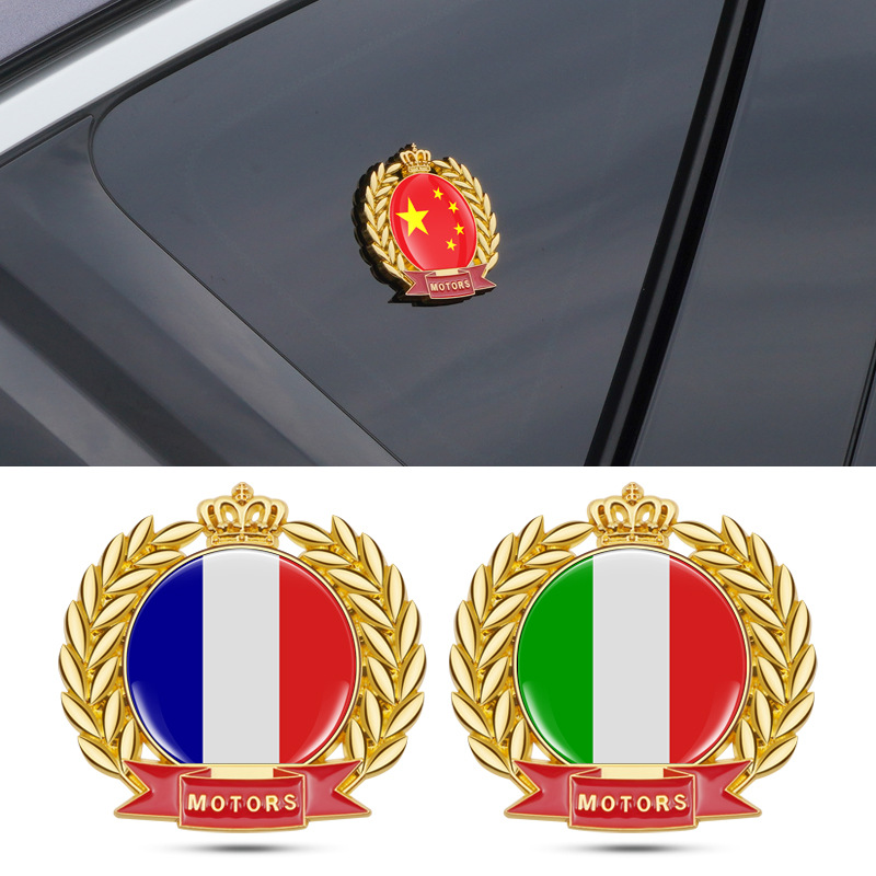Metal Wheat Ear Car Sticker National Flag of UK Germany Italy USA France Canada Spain Netby