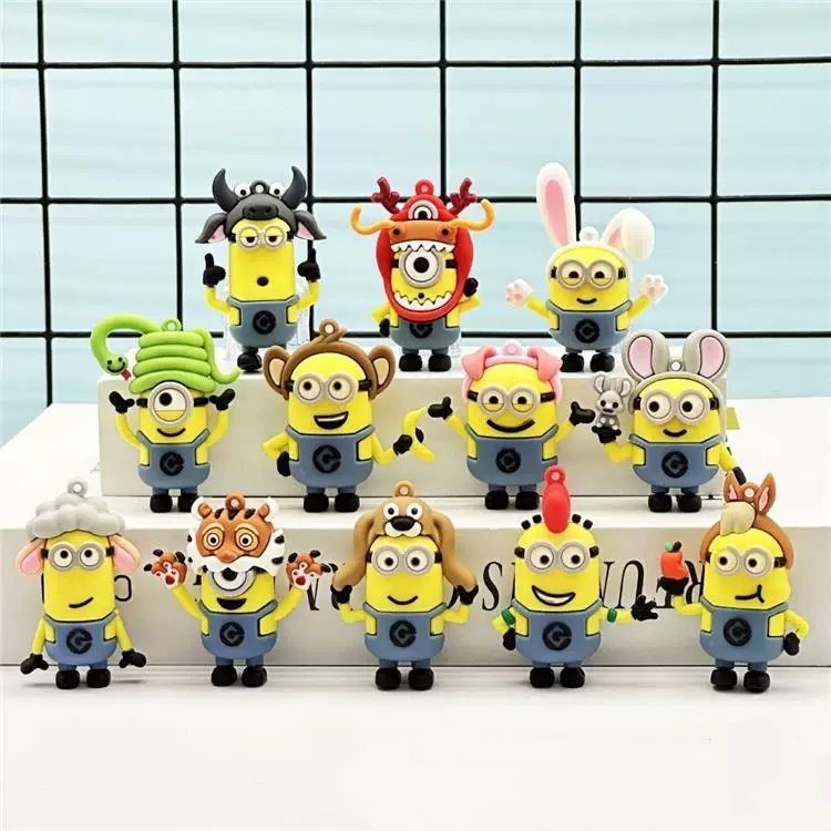 12pcs/set Chinese Aodiac Sign Style Minions Car Ornament Silicon Netby