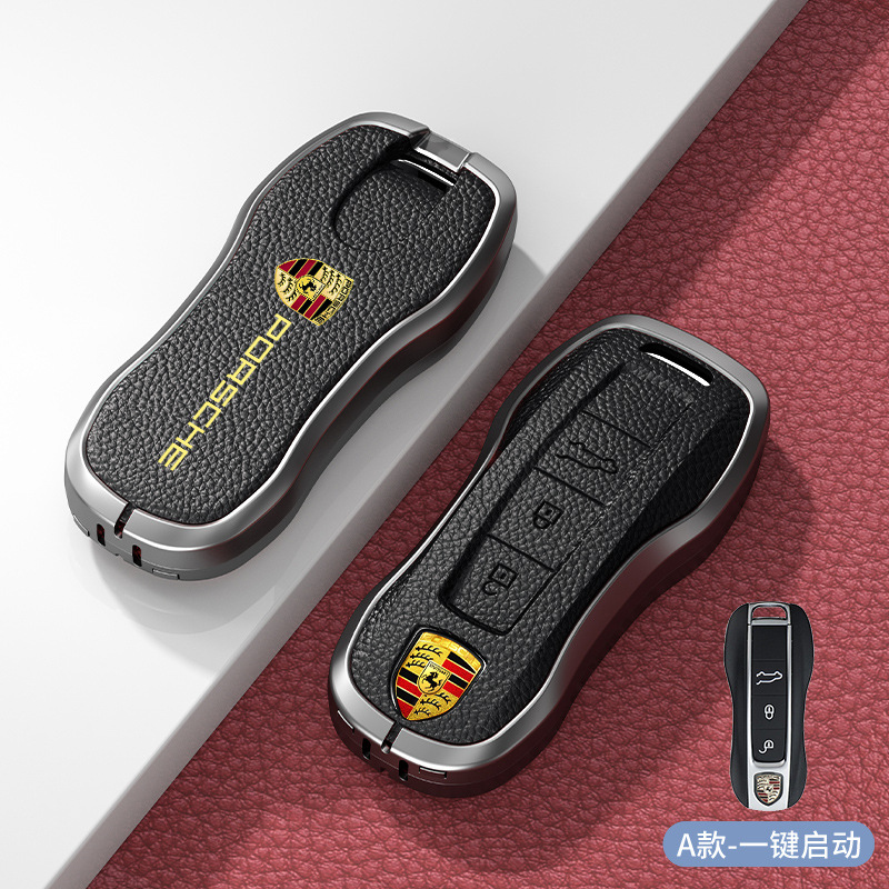 Metal + Leather Car Key Case for Porsche Cayenne Macan Panamera 718 911 Netby