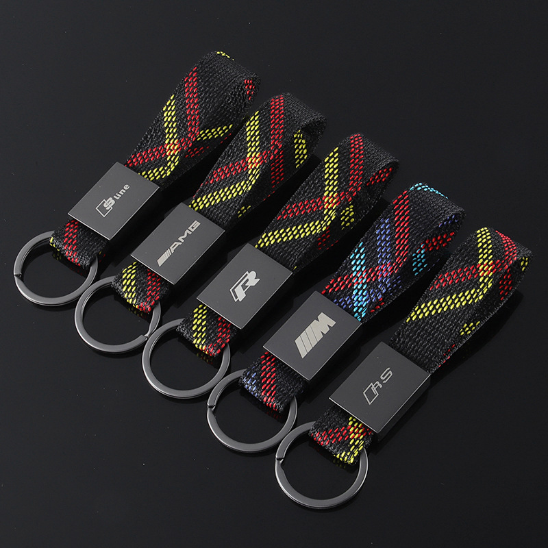 Knitting Car Logo Keychain Keyring Keyfob for Audi Sline RS Benz AMG BMW M Volkswagen VW R RLINE Netby