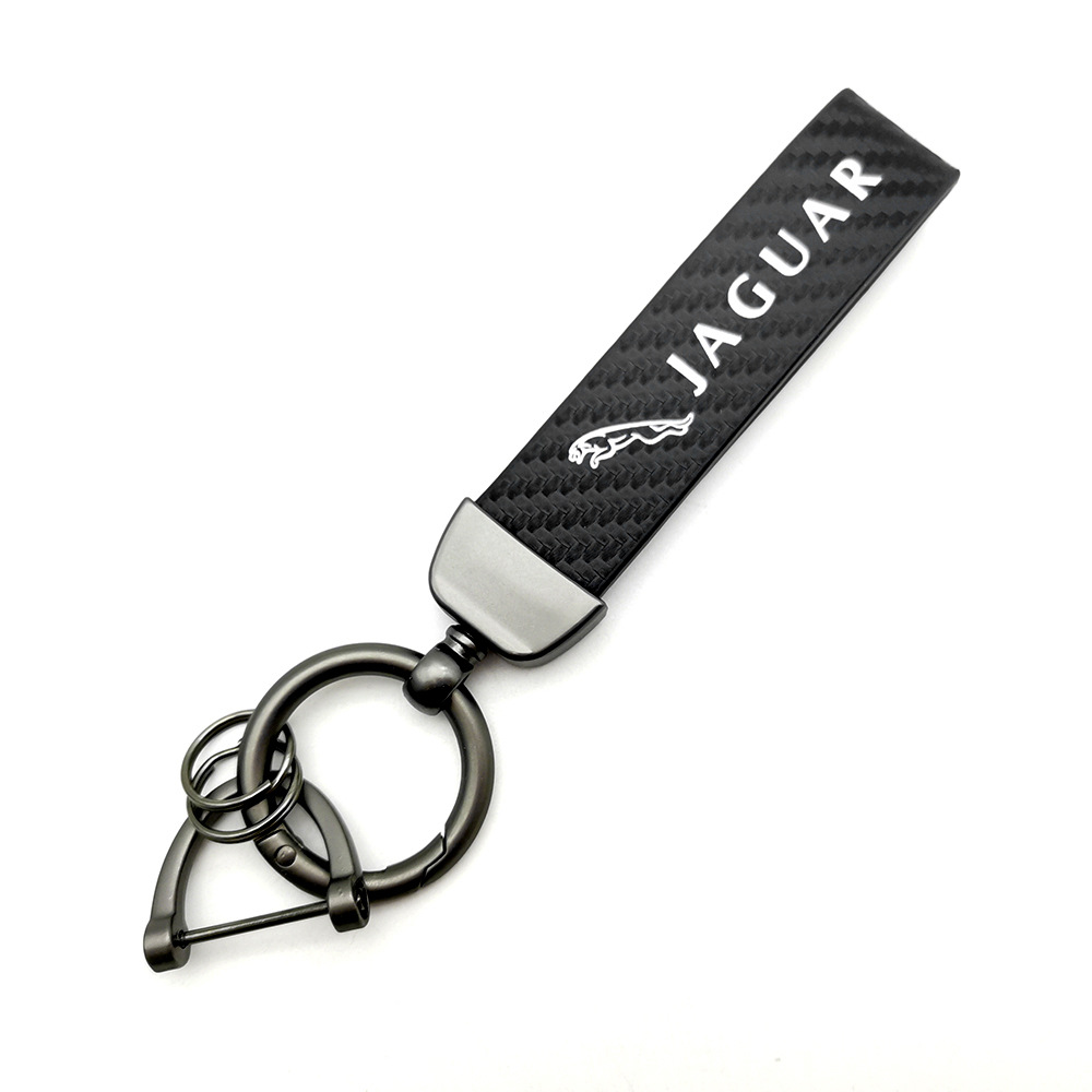 Car logo keychain carbon fiber leather car with anti-loss key rope high-grade accessories pendant foreign trade sales