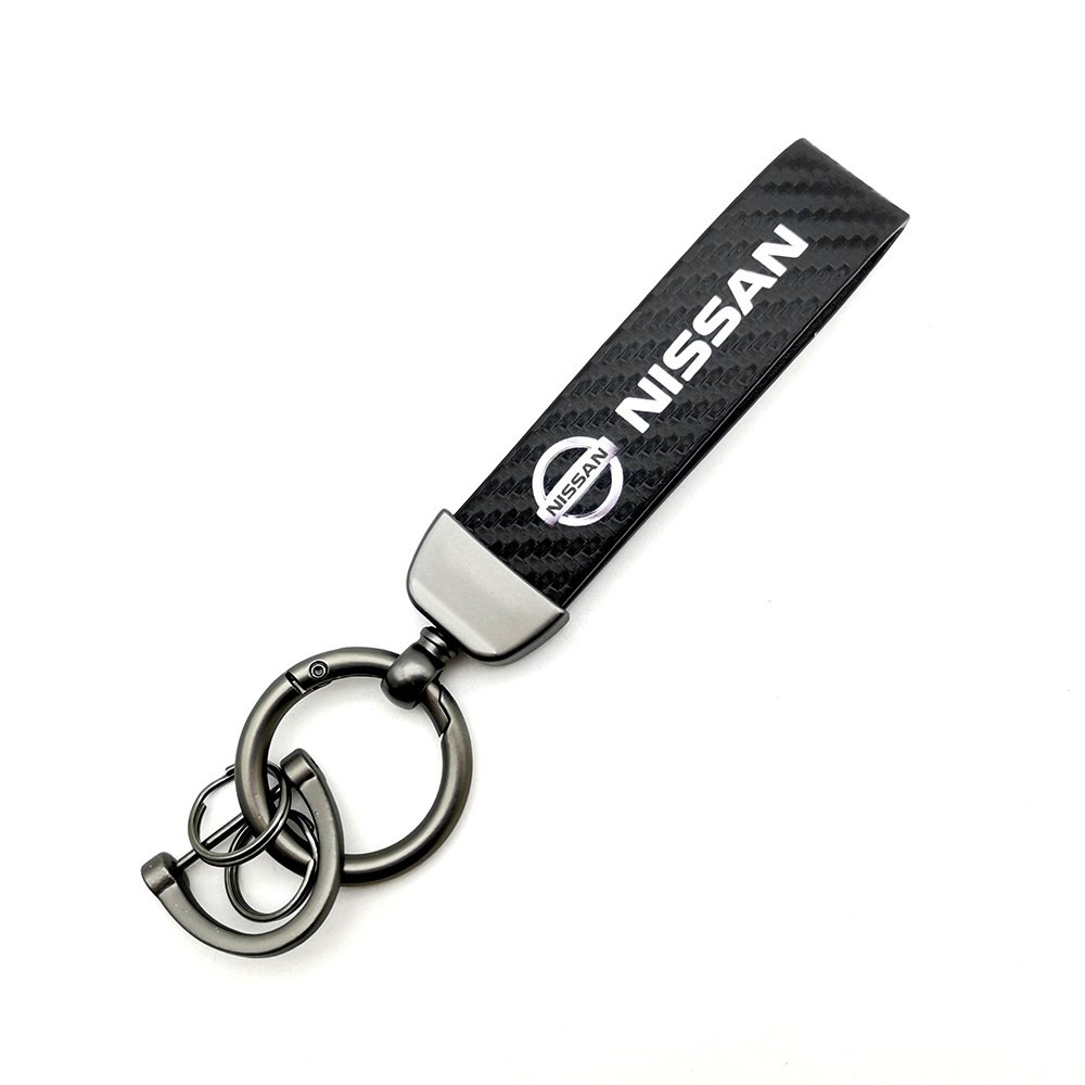 Car logo keychain carbon fiber leather car with anti-loss key rope high-grade accessories pendant foreign trade sales