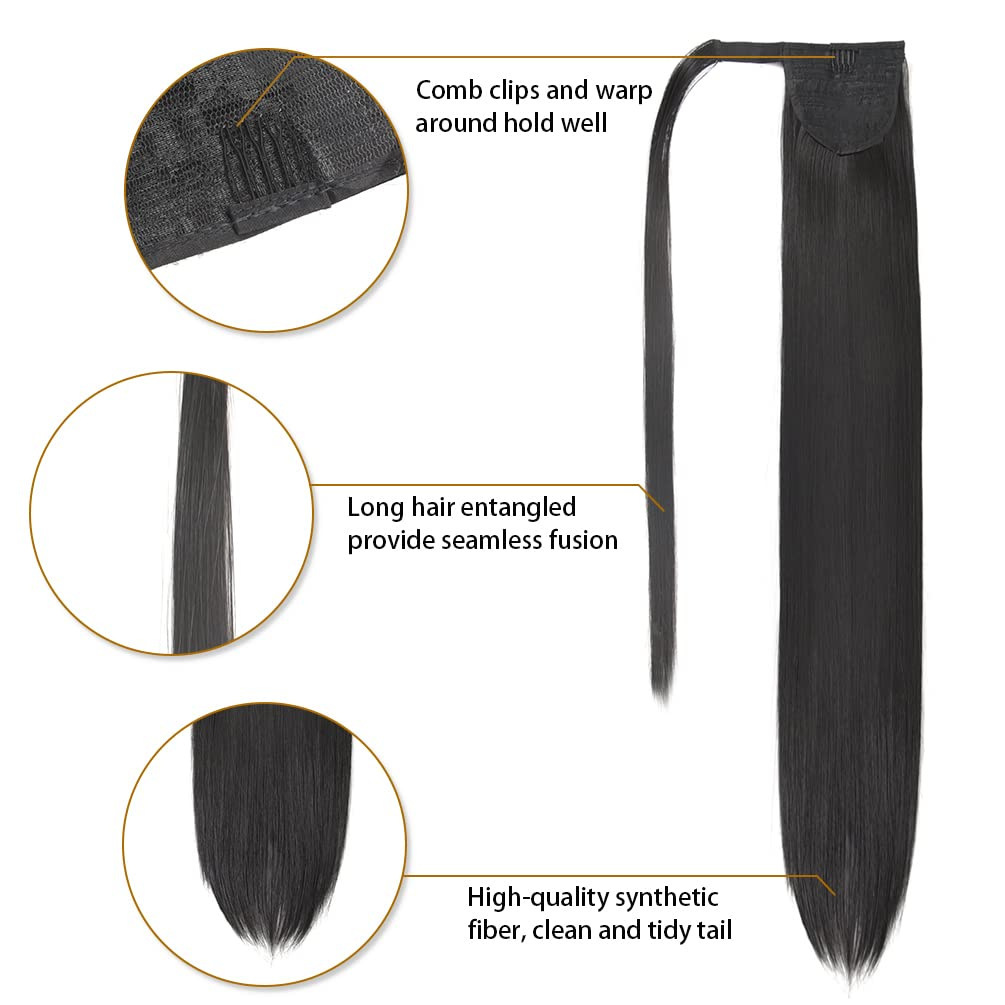 24 inches Straight Hair Velcro Ponytail High Temperature Synthetic Hair Netby