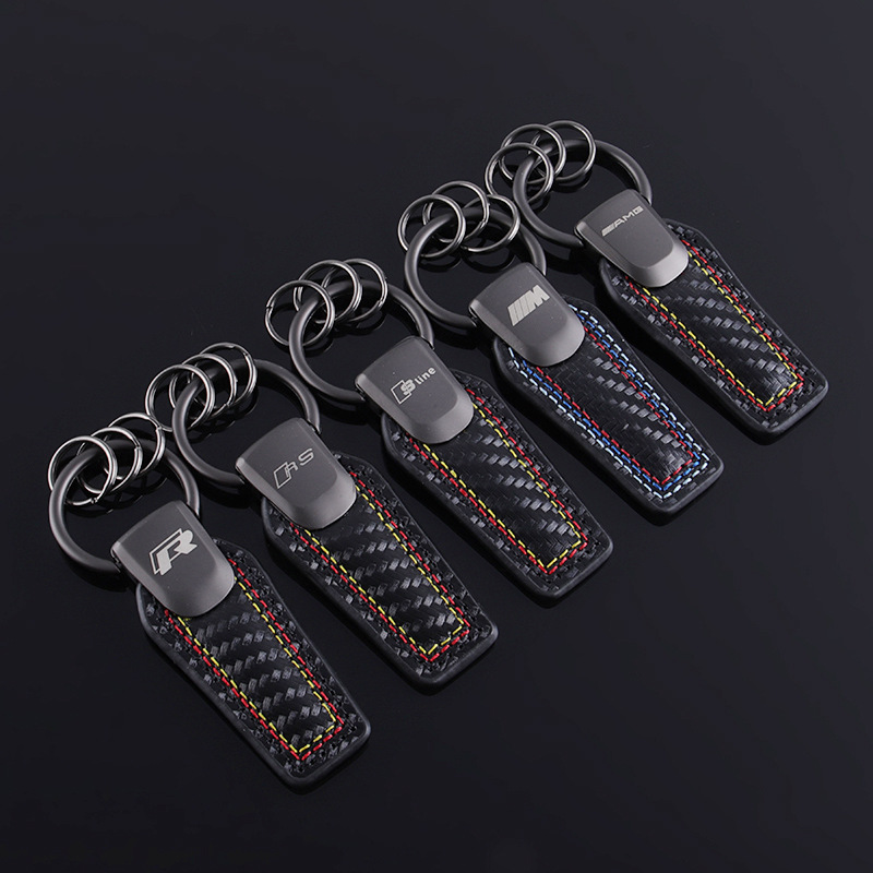 Carbon Fiber Print Car Logo Keychain Keyring Keyfob for Audi Sline RS Benz AMG BMW M Volkswagen VW R RLINE Netby