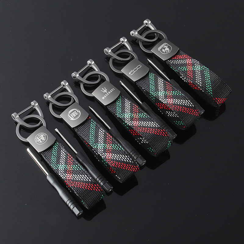 Knitting Car Logo Keychain Keyring Keyfob for Alfa Romeo Abarth Fiat 500 Maserati Netby