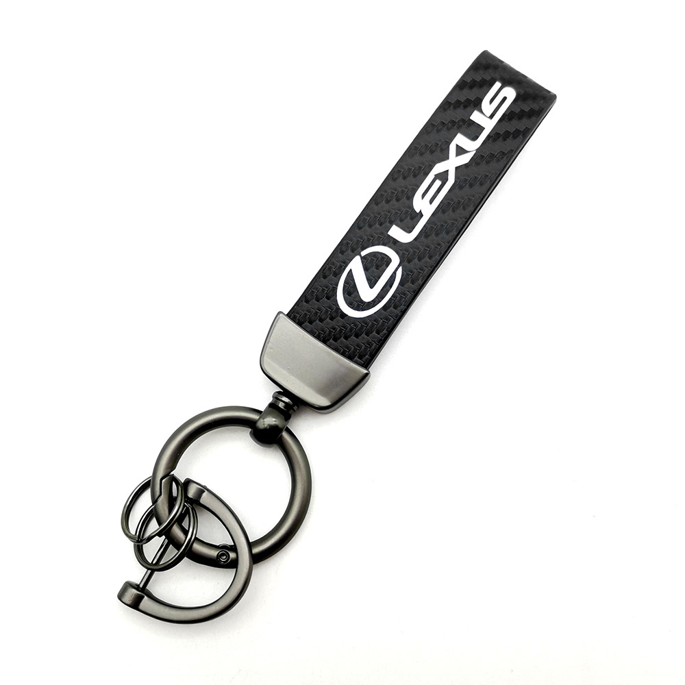Car logo keychain carbon fiber leather car with anti-loss key rope high-grade accessories pendant foreign trade sales
