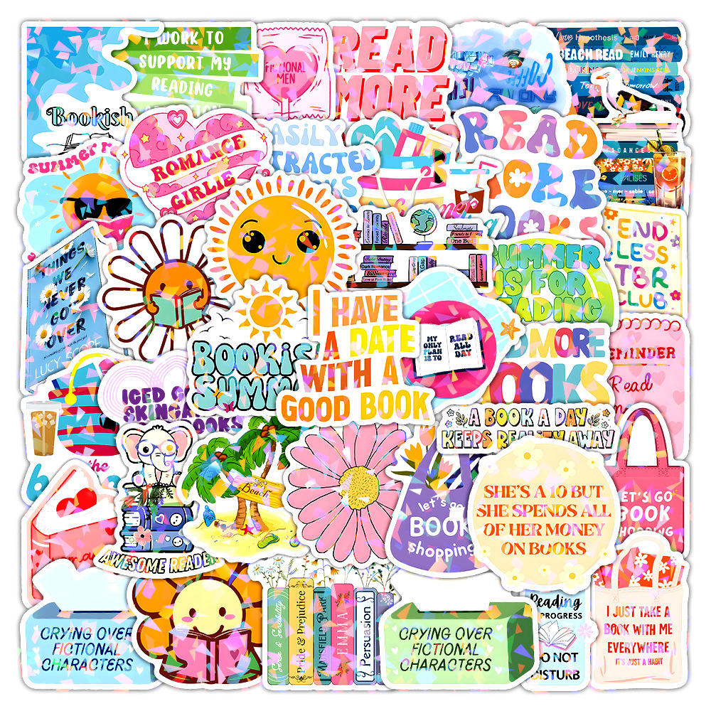 50pcs/pack Summer Fun Reading Sticker Waterproof Netby