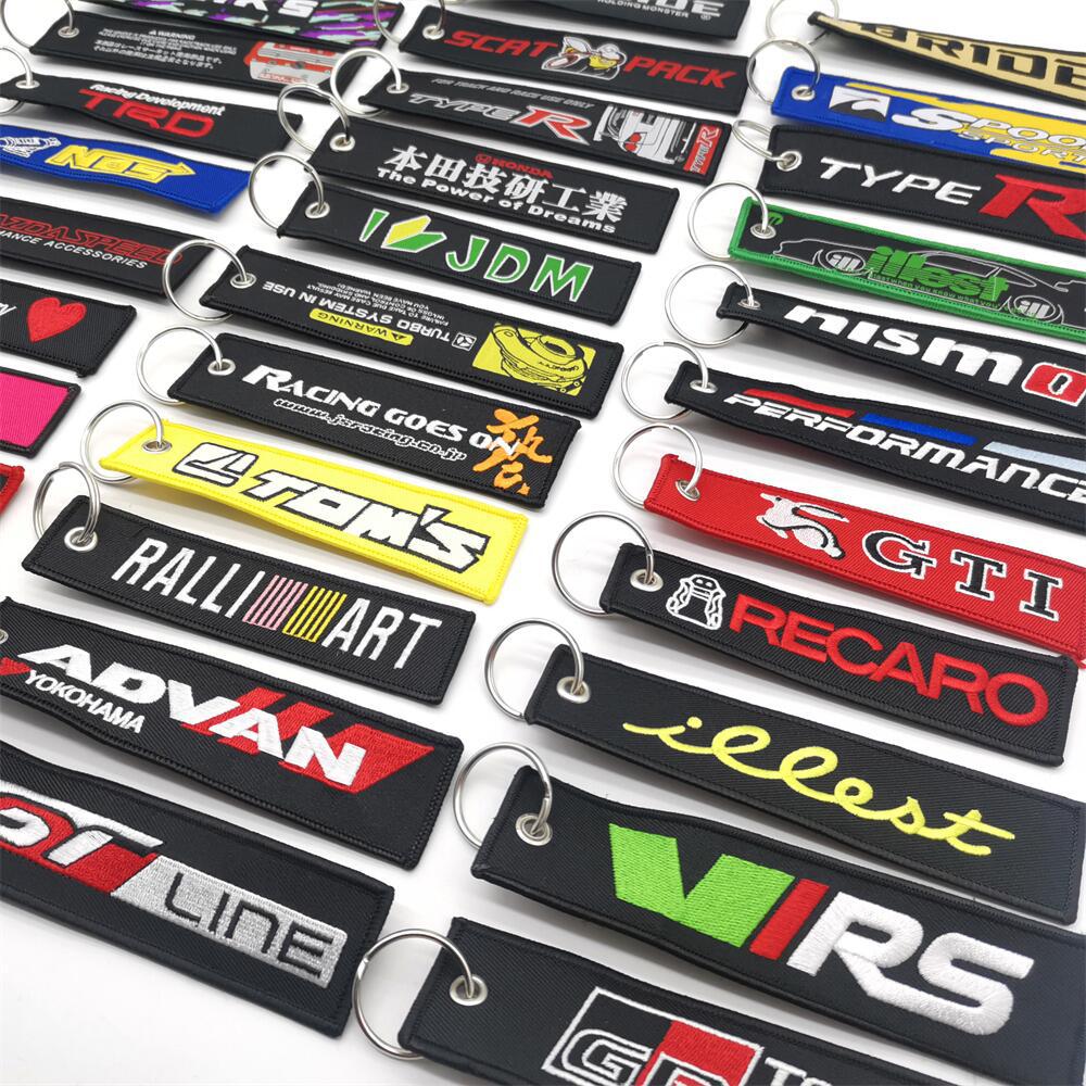 Metal Motorbike Car Logo Cloth Kering Keychain Keyfob for JDM GTI NISMO RALLIART TYPE R HKS TRD NOS Netby