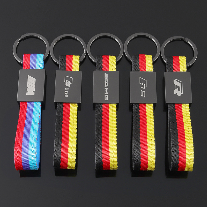 3 Strip Leather Car Logo Keychain Keyring Keyfob for Audi Sline RS Benz AMG BMW M Volkswagen VW R RLINE Netby