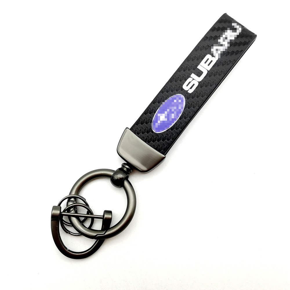 Car logo keychain carbon fiber leather car with anti-loss key rope high-grade accessories pendant foreign trade sales