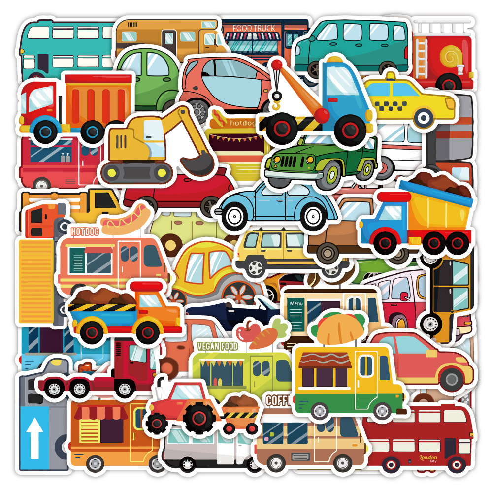 50pcs/pack Cartoon Car Truck Model Waterproof Sticker Netby
