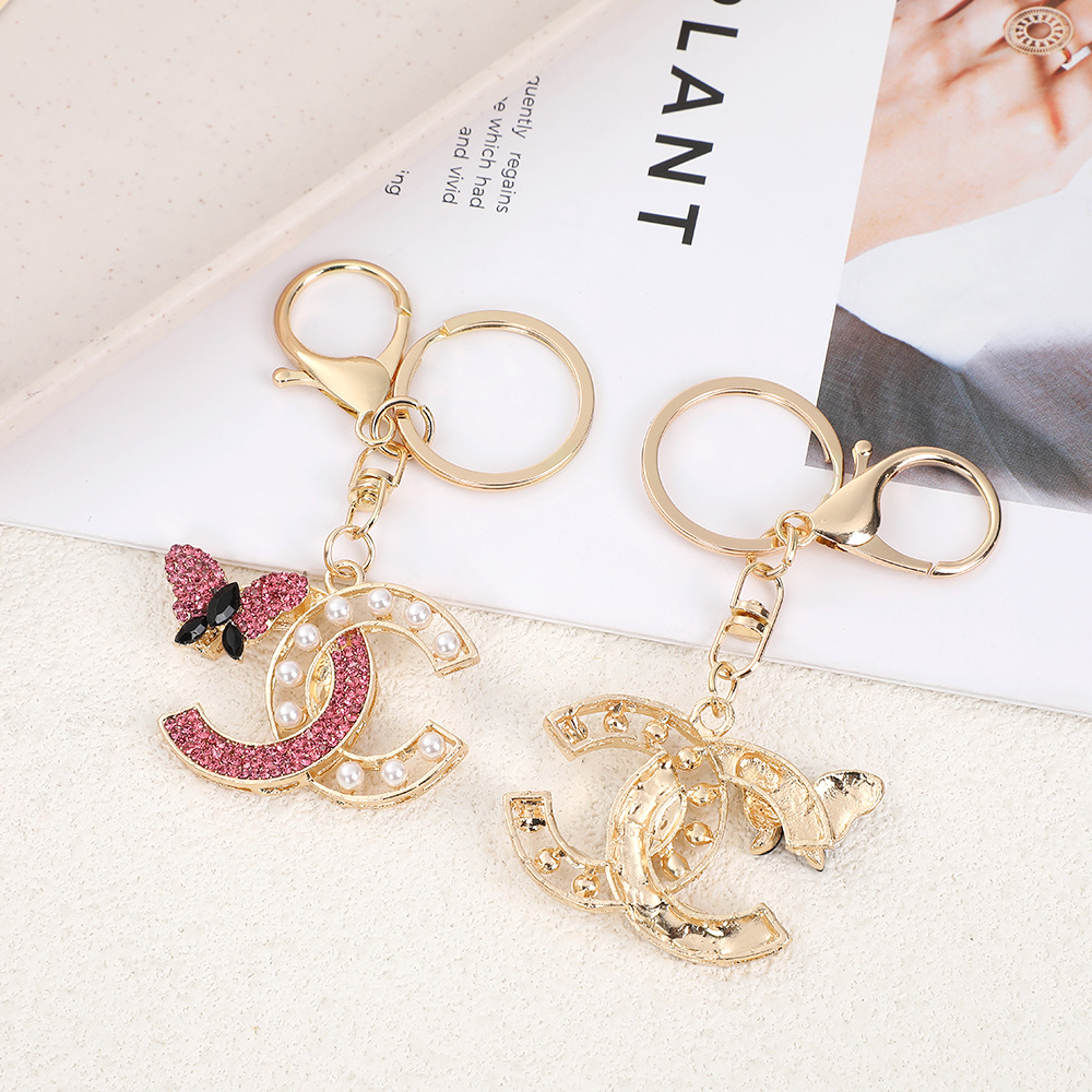 Rhinestone Double C Letter Keychain Keyring Netby