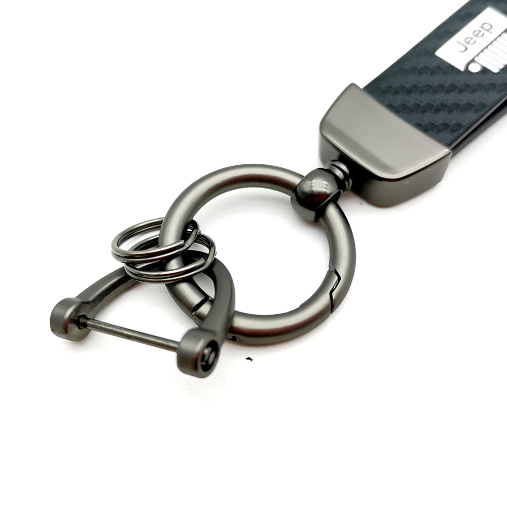 Car logo keychain carbon fiber leather car with anti-loss key rope high-grade accessories pendant foreign trade sales