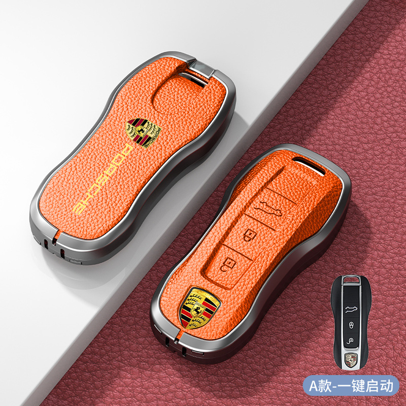 Metal + Leather Car Key Case for Porsche Cayenne Macan Panamera 718 911 Netby