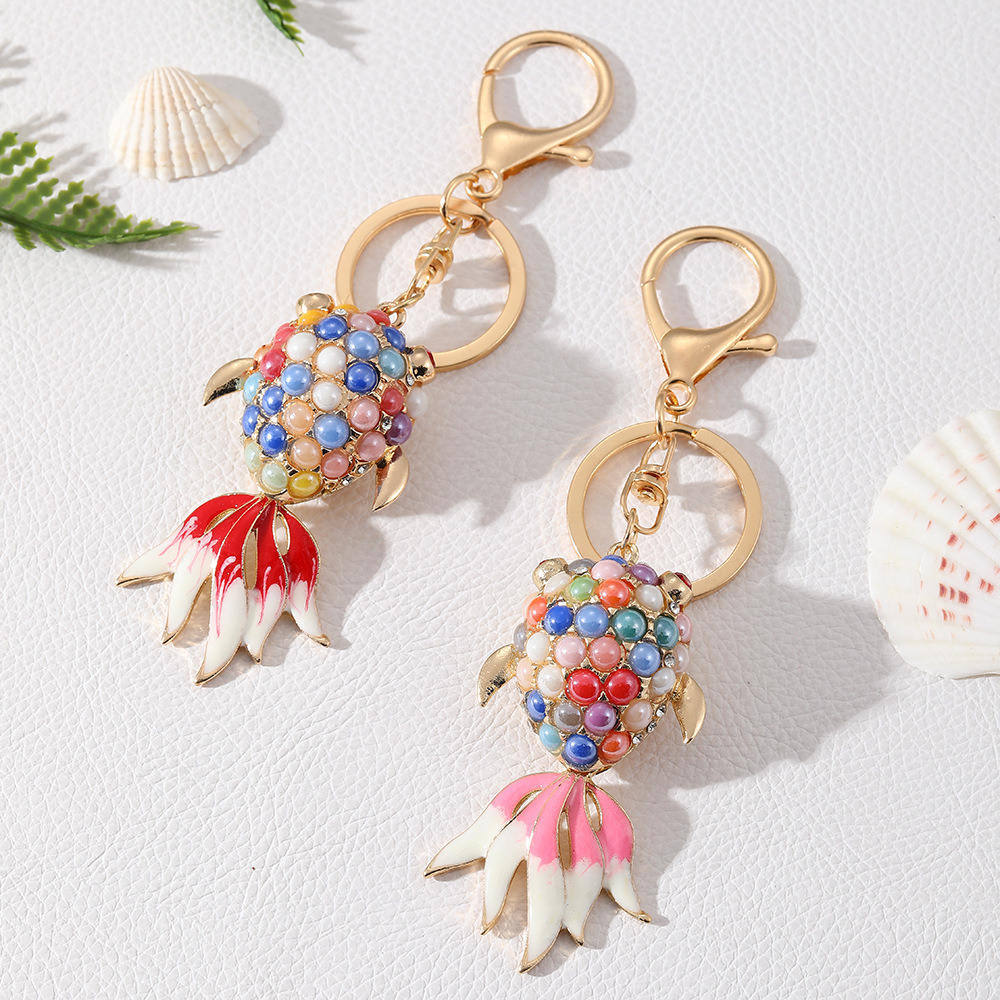 Pearl Lucky Fish Rhinestone Keychain Keyring Netby