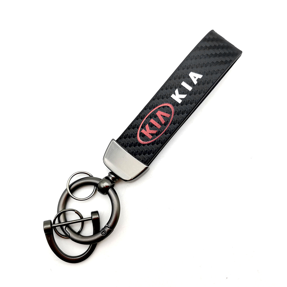 Car logo keychain carbon fiber leather car with anti-loss key rope high-grade accessories pendant foreign trade sales
