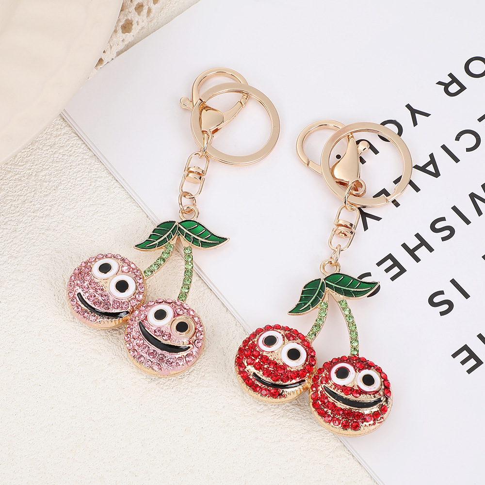 Rhinestone Smiling Face Cherry Keychain Keyring Netby