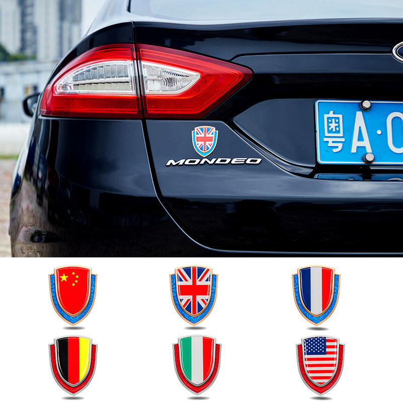 Metal Shield Style National Flag Car Sticker for China USA UK France Germany Italy Netby