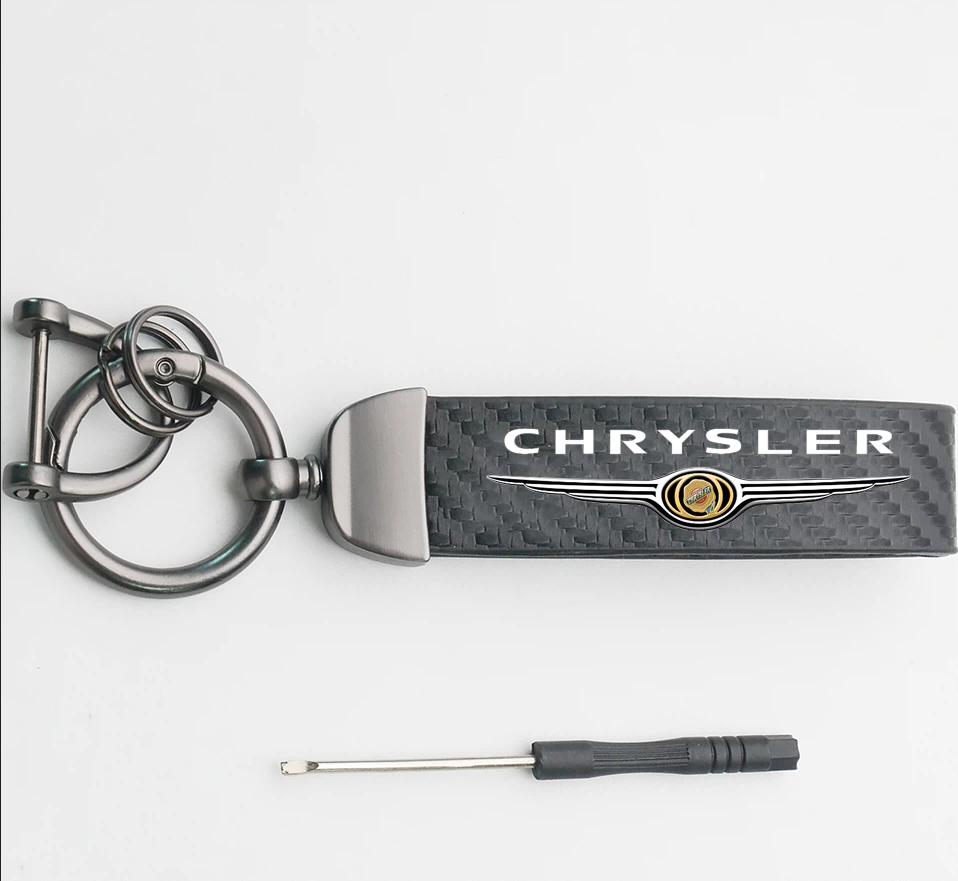Carbon Fiber Print Chrysler Car Logo Keychain Keyring Key Rope Netby