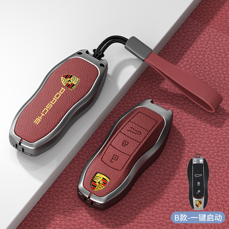 Metal + Leather Car Key Case for Porsche Cayenne Macan Panamera 718 911 Netby