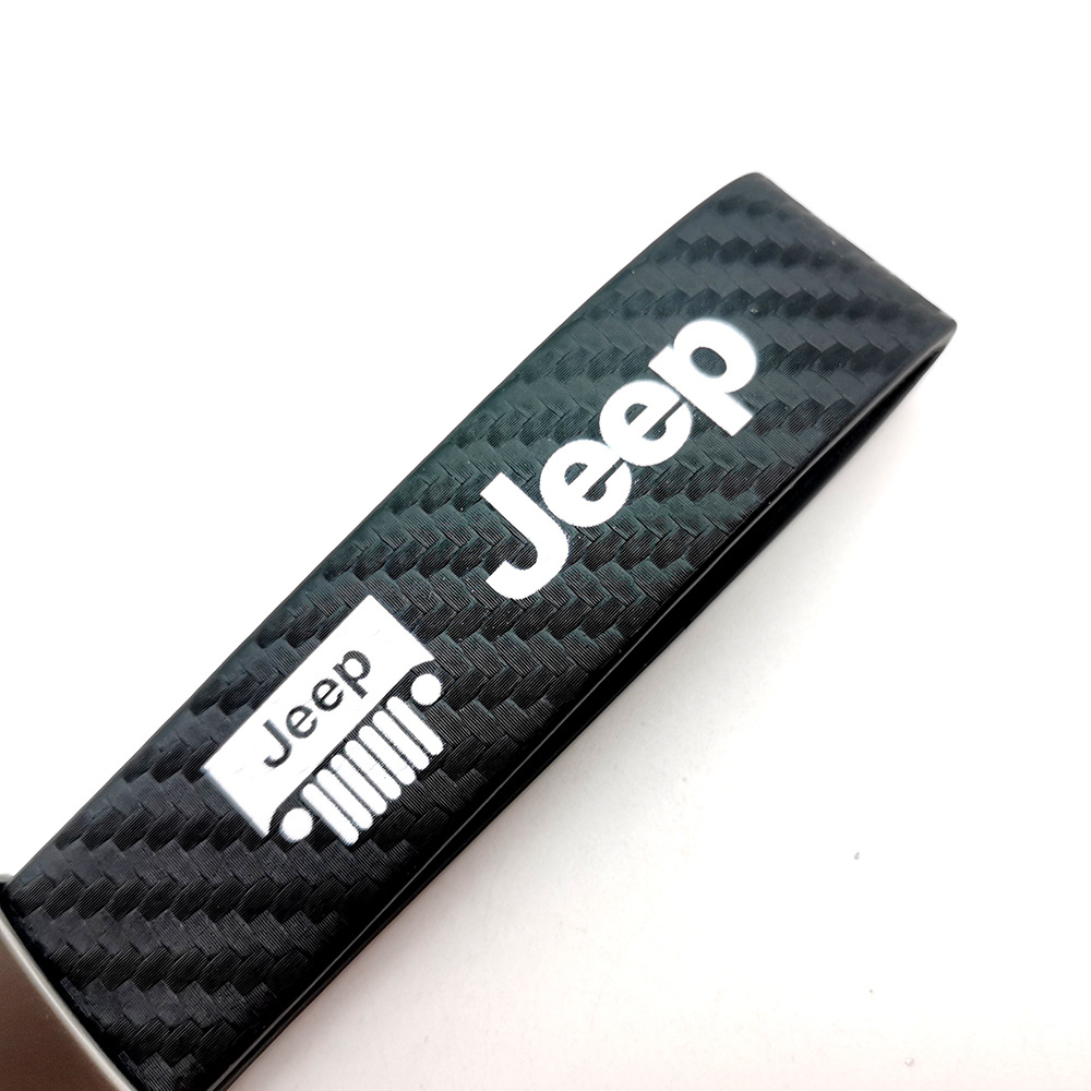 Car logo keychain carbon fiber leather car with anti-loss key rope high-grade accessories pendant foreign trade sales