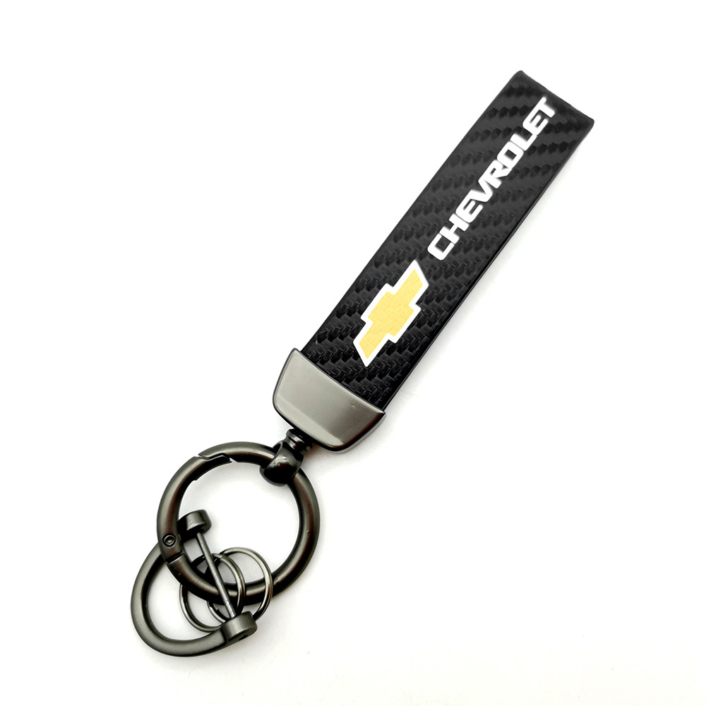 Car logo keychain carbon fiber leather car with anti-loss key rope high-grade accessories pendant foreign trade sales