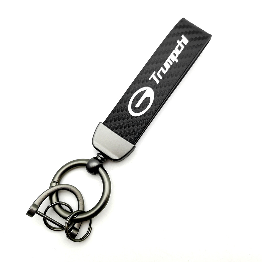 Car logo keychain carbon fiber leather car with anti-loss key rope high-grade accessories pendant foreign trade sales