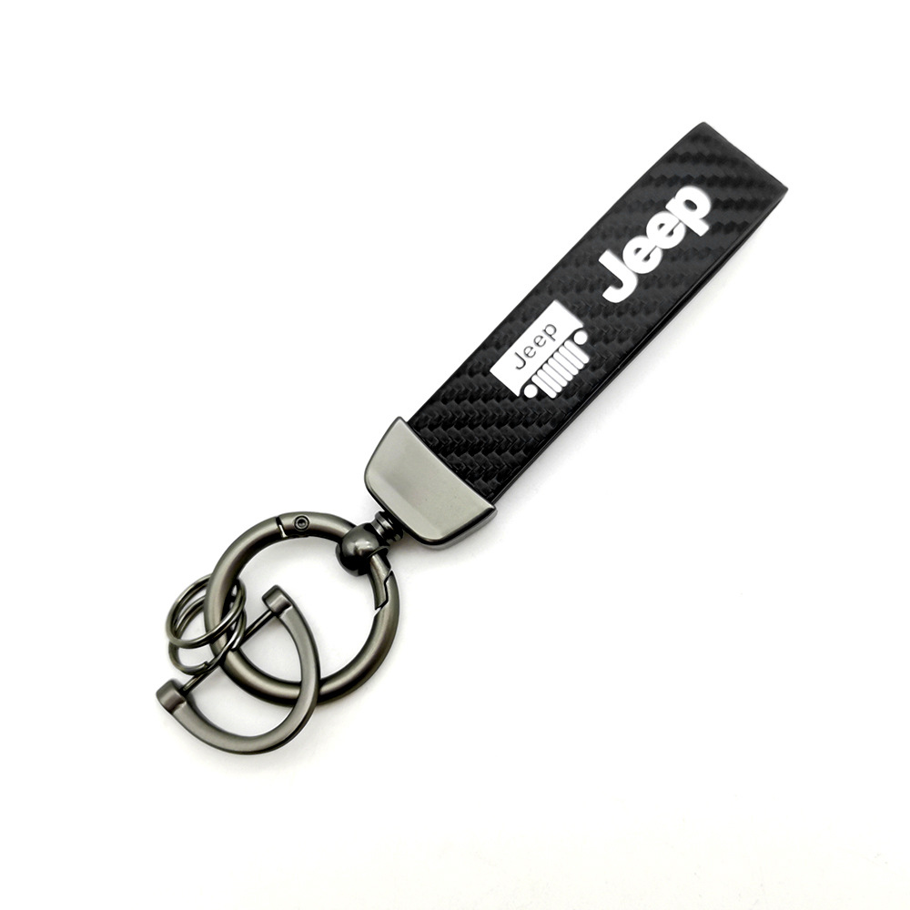 Car logo keychain carbon fiber leather car with anti-loss key rope high-grade accessories pendant foreign trade sales