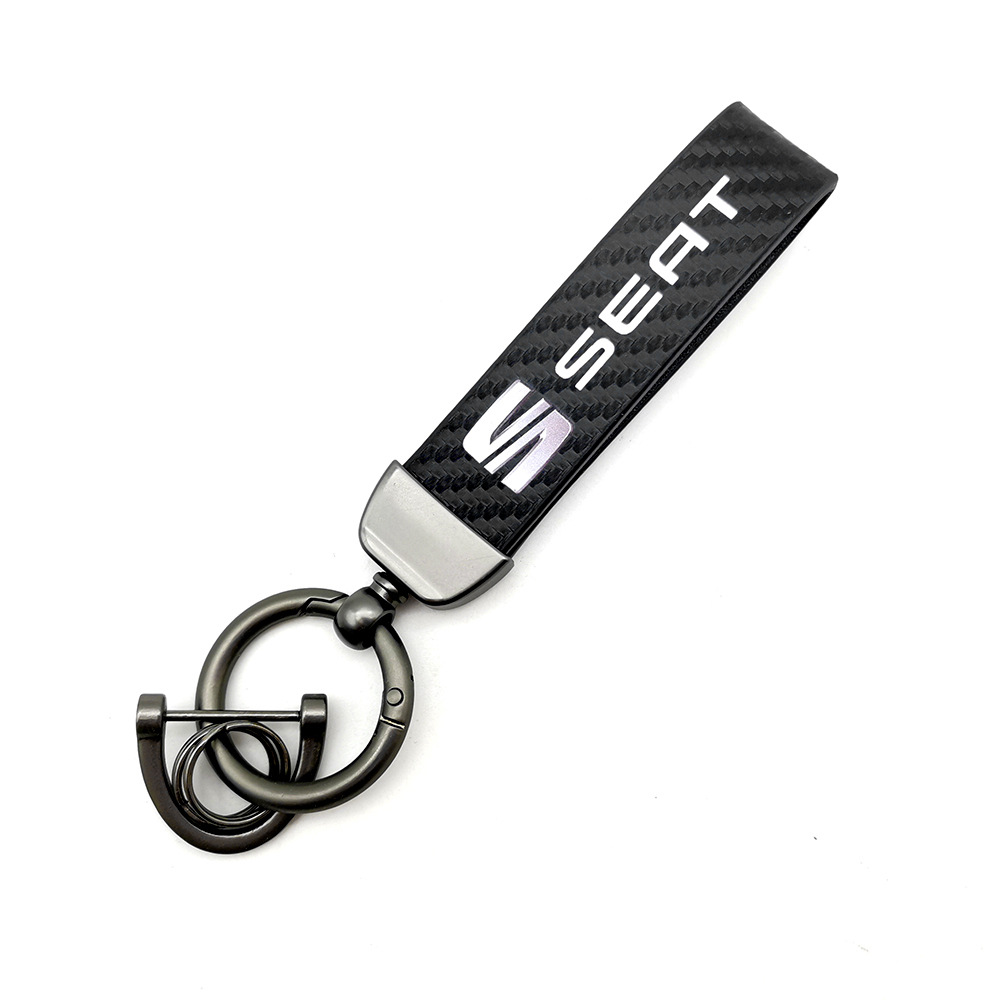 Car logo keychain carbon fiber leather car with anti-loss key rope high-grade accessories pendant foreign trade sales