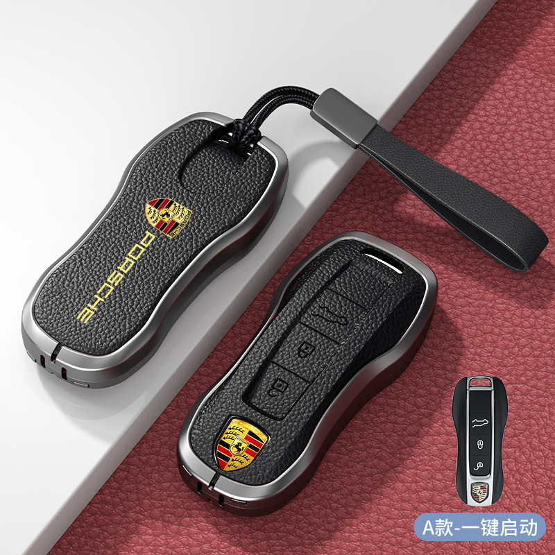 Metal + Leather Car Key Case for Porsche Cayenne Macan Panamera 718 911 Netby