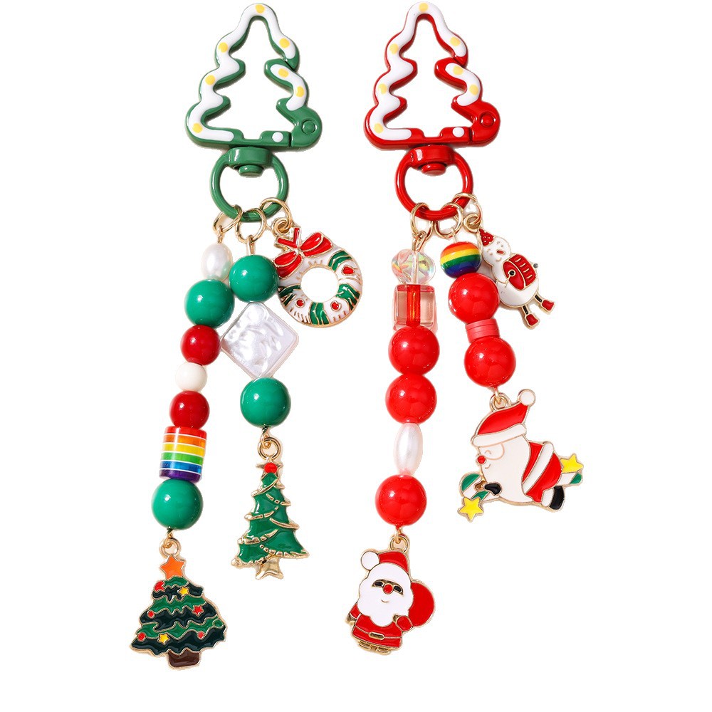 Beaded Santa Clasu Tree Festival Christmas Keychain Keyring Netby