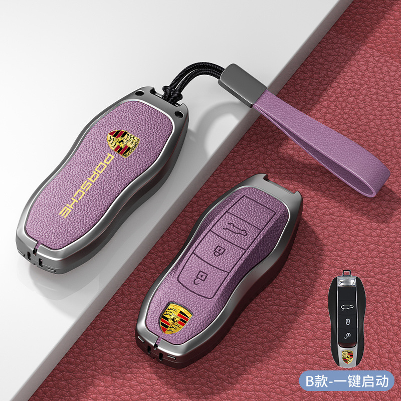 Metal + Leather Car Key Case for Porsche Cayenne Macan Panamera 718 911 Netby