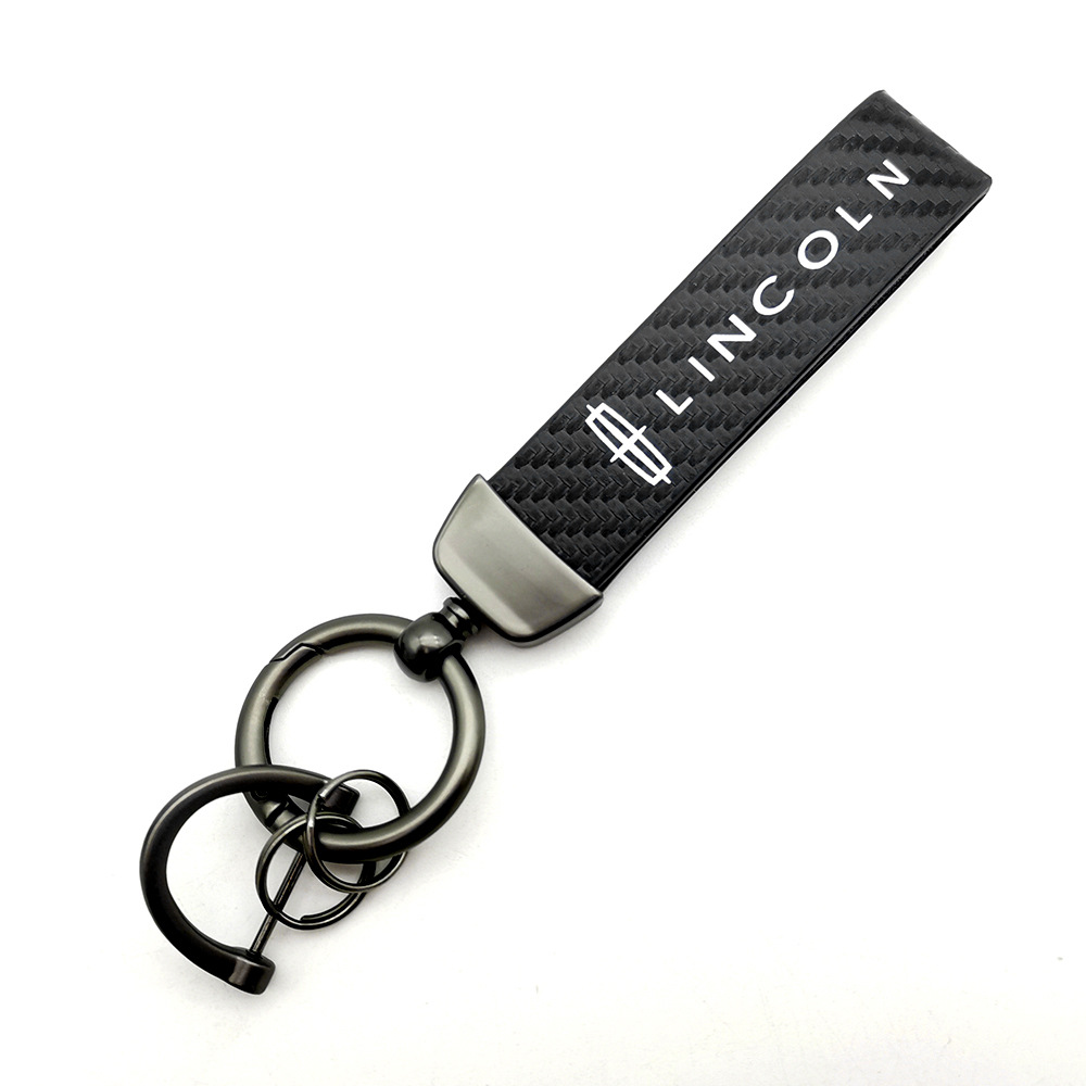 Car logo keychain carbon fiber leather car with anti-loss key rope high-grade accessories pendant foreign trade sales