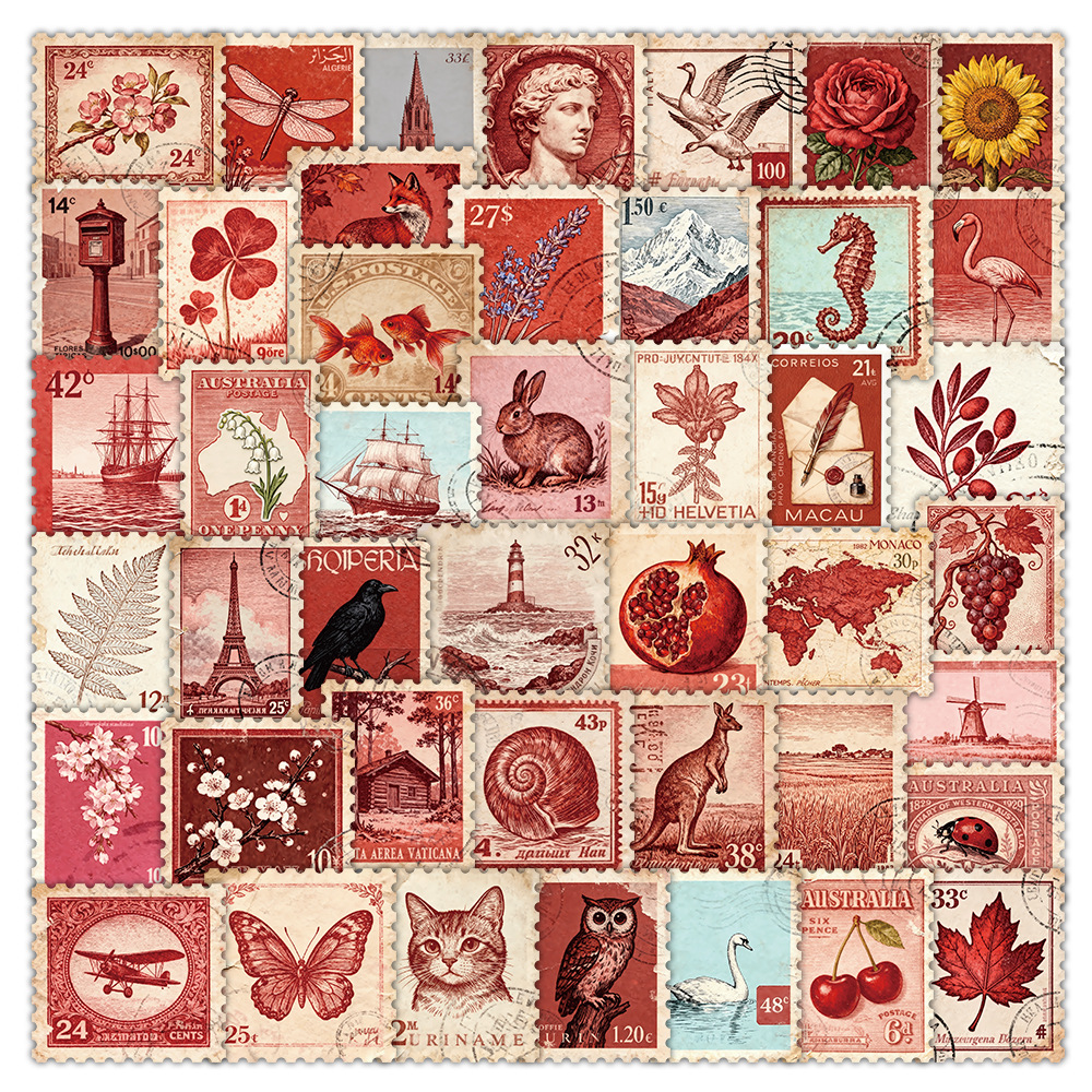 50pcs/pack Antique Stamp Waterproof Sticker Netby