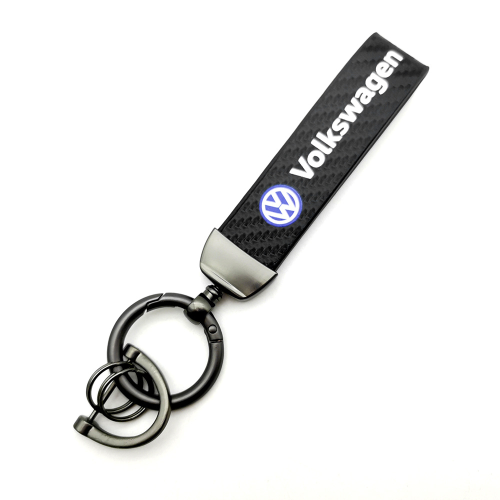 Car logo keychain carbon fiber leather car with anti-loss key rope high-grade accessories pendant foreign trade sales