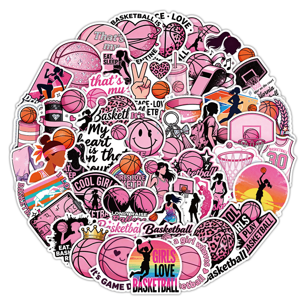 50pcs/pack Pink Basketball Stickers for Women Female Sports Netby