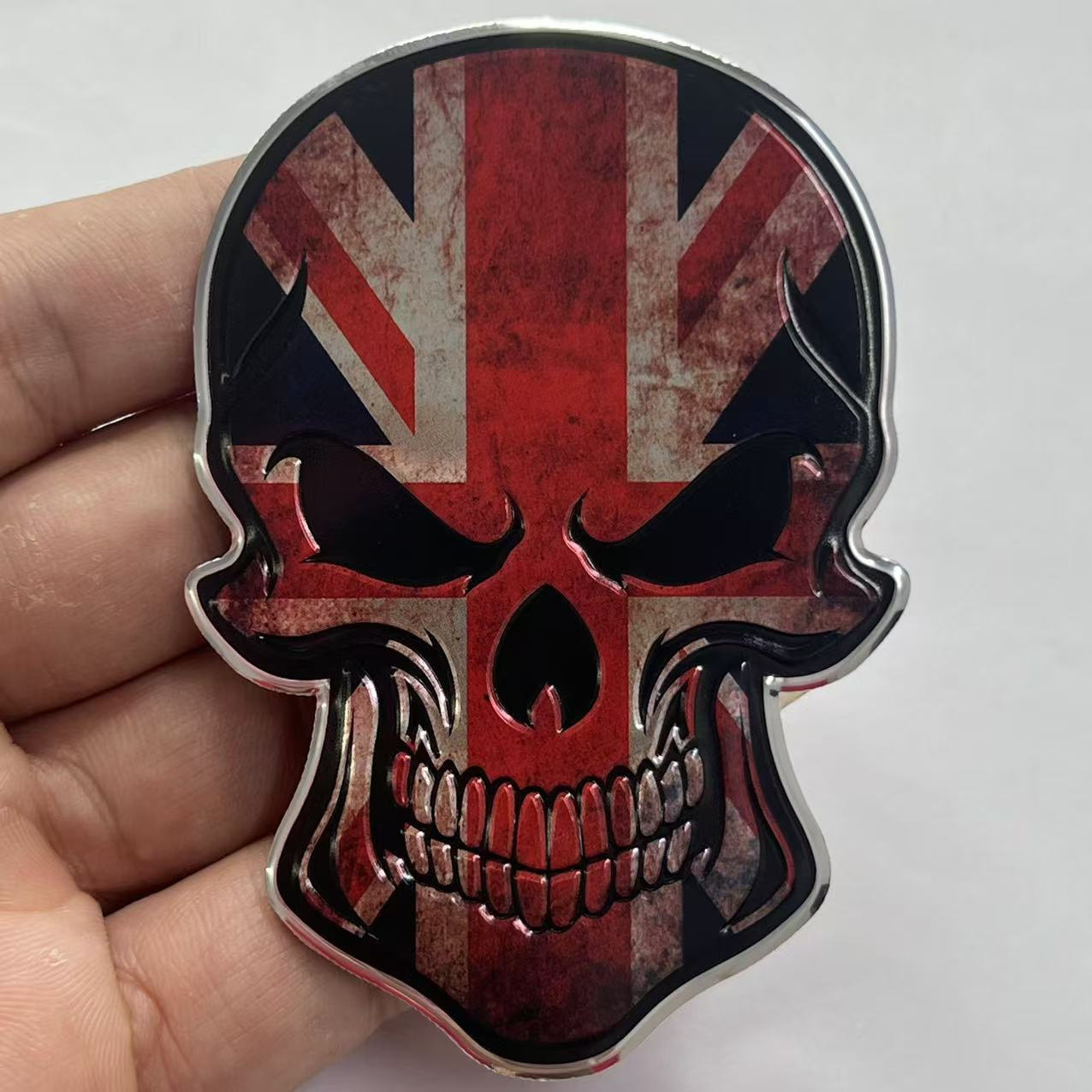Metal Skull Car Sticker with National Flag of China USA Italy France Germany UK Netby