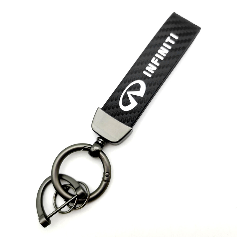 Car logo keychain carbon fiber leather car with anti-loss key rope high-grade accessories pendant foreign trade sales
