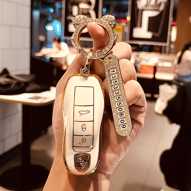 Silicon Car Key Case for Porsche Cayenne Macan Panamera 718 Netby White Golden