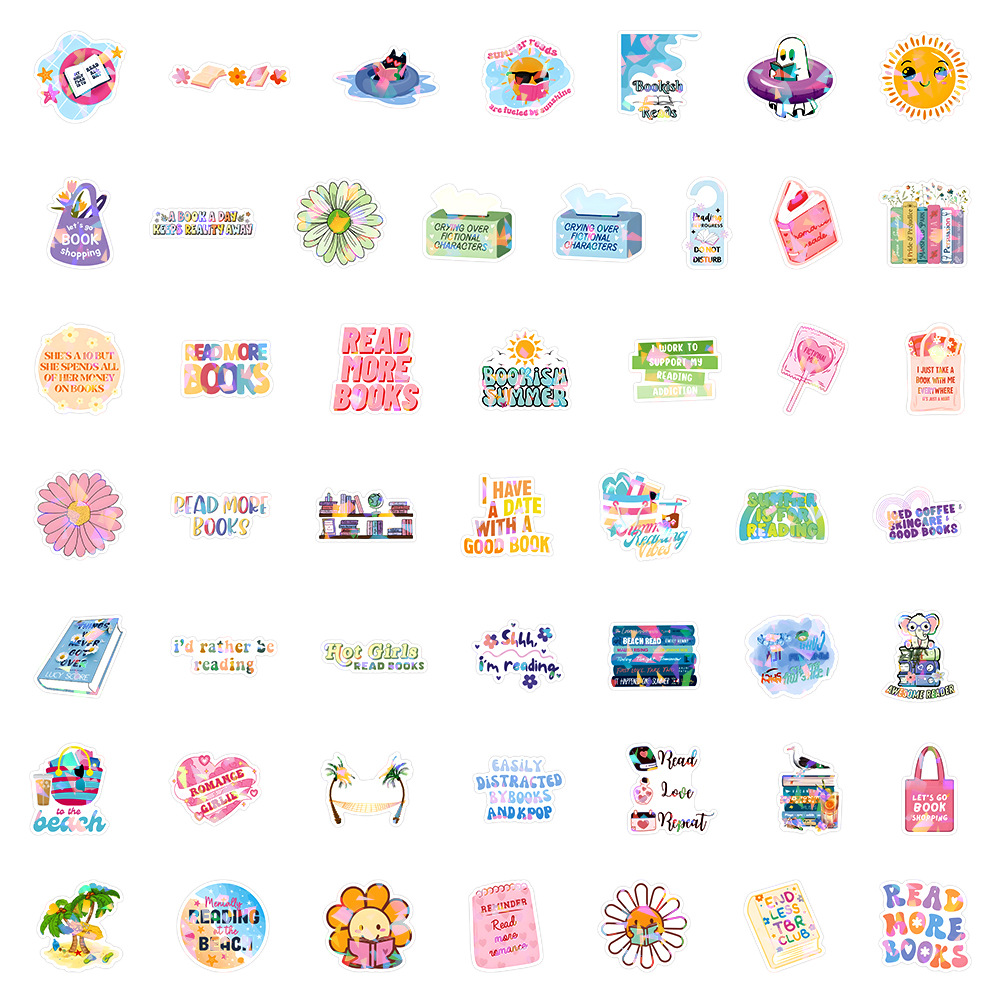 50pcs/pack Summer Fun Reading Sticker Waterproof Netby