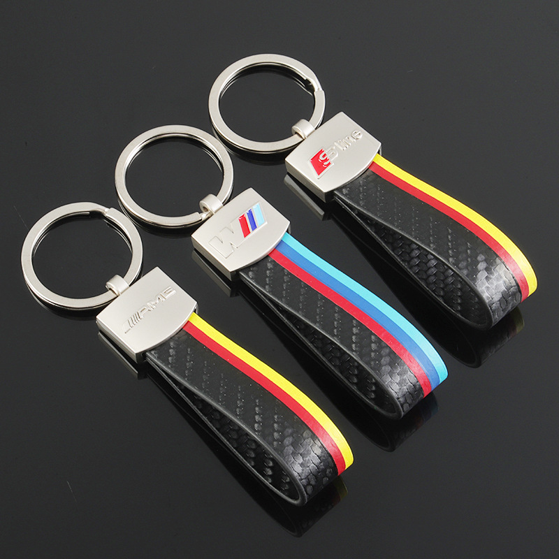 3 Strip Carbon Fiber Print Car Logo Keychain Keyring Keyfob for BMW M Benz AMG Audi Sline Netby