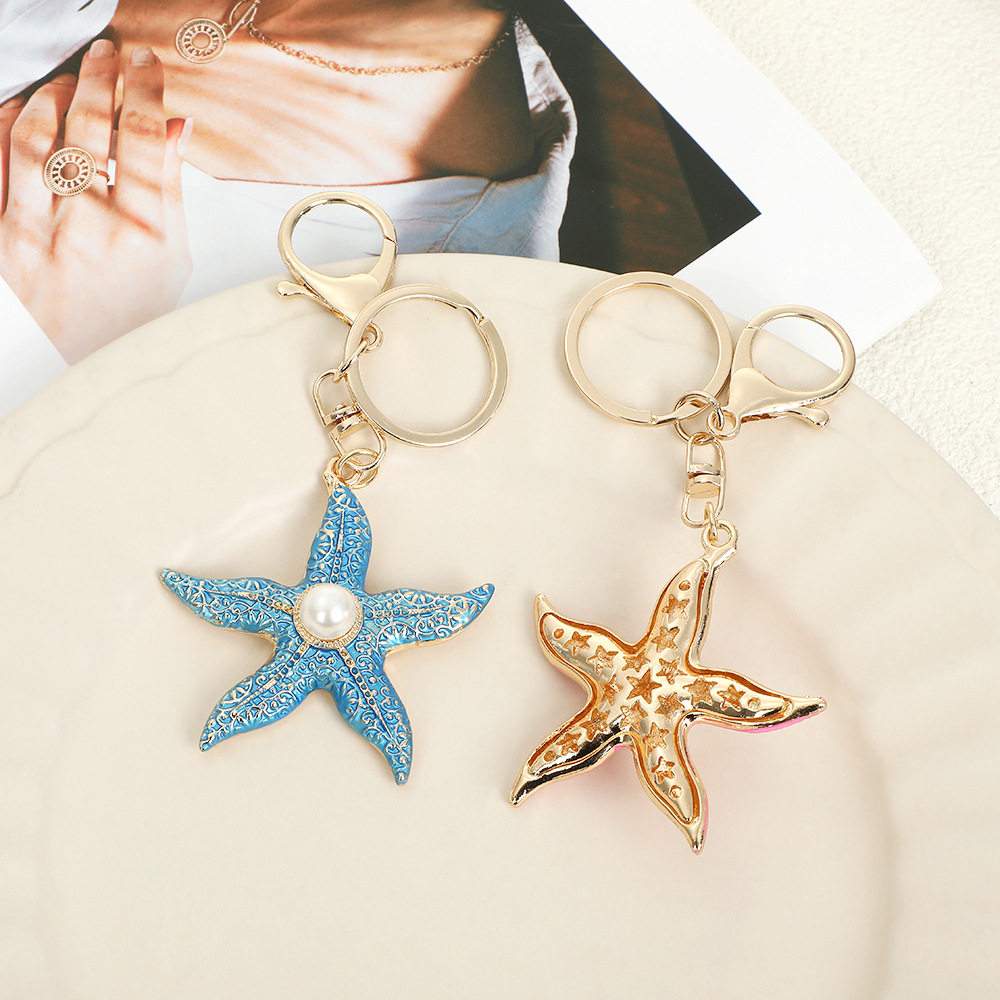 Rhinestone Starfish Keychain Keyring Netby