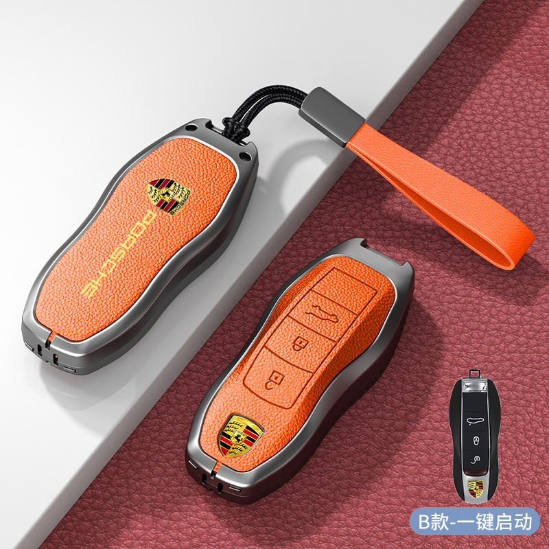 Metal + Leather Car Key Case for Porsche Cayenne Macan Panamera 718 911 Netby