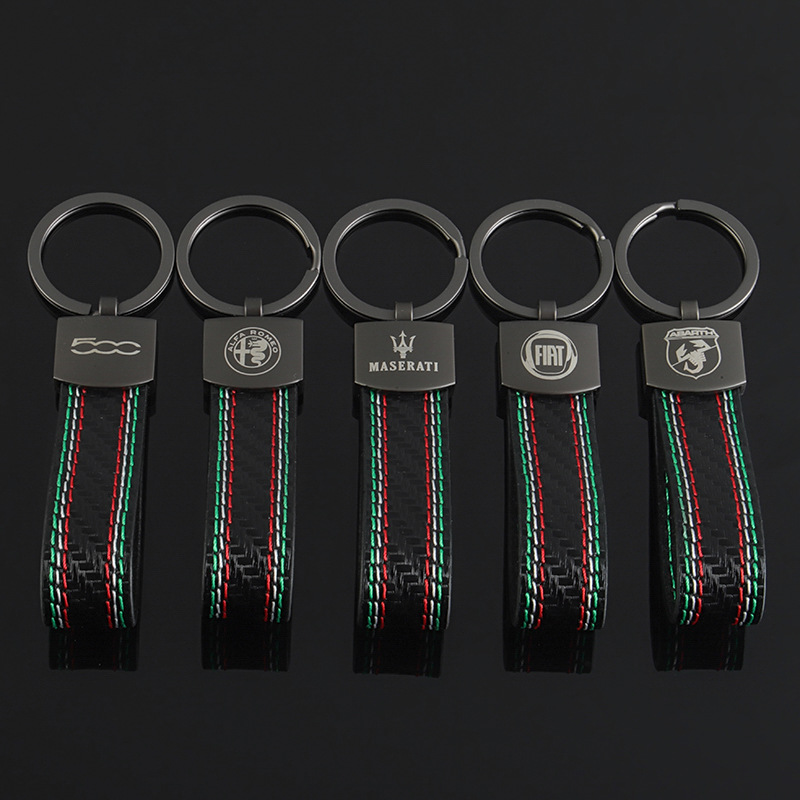 Carbon Fiber Car Logo Keychain Keyring Keyfob for Alfa Romeo Abarth Fiat 500 Maserati Netby