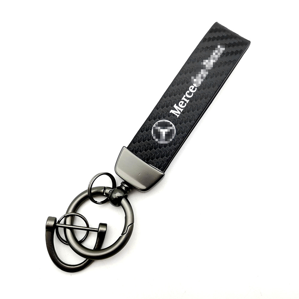 Car logo keychain carbon fiber leather car with anti-loss key rope high-grade accessories pendant foreign trade sales