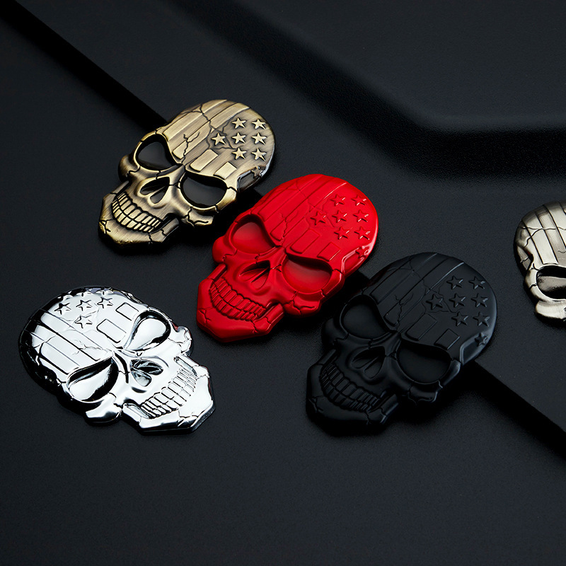 Metal Skull Car Sticker with USA Flag Netby