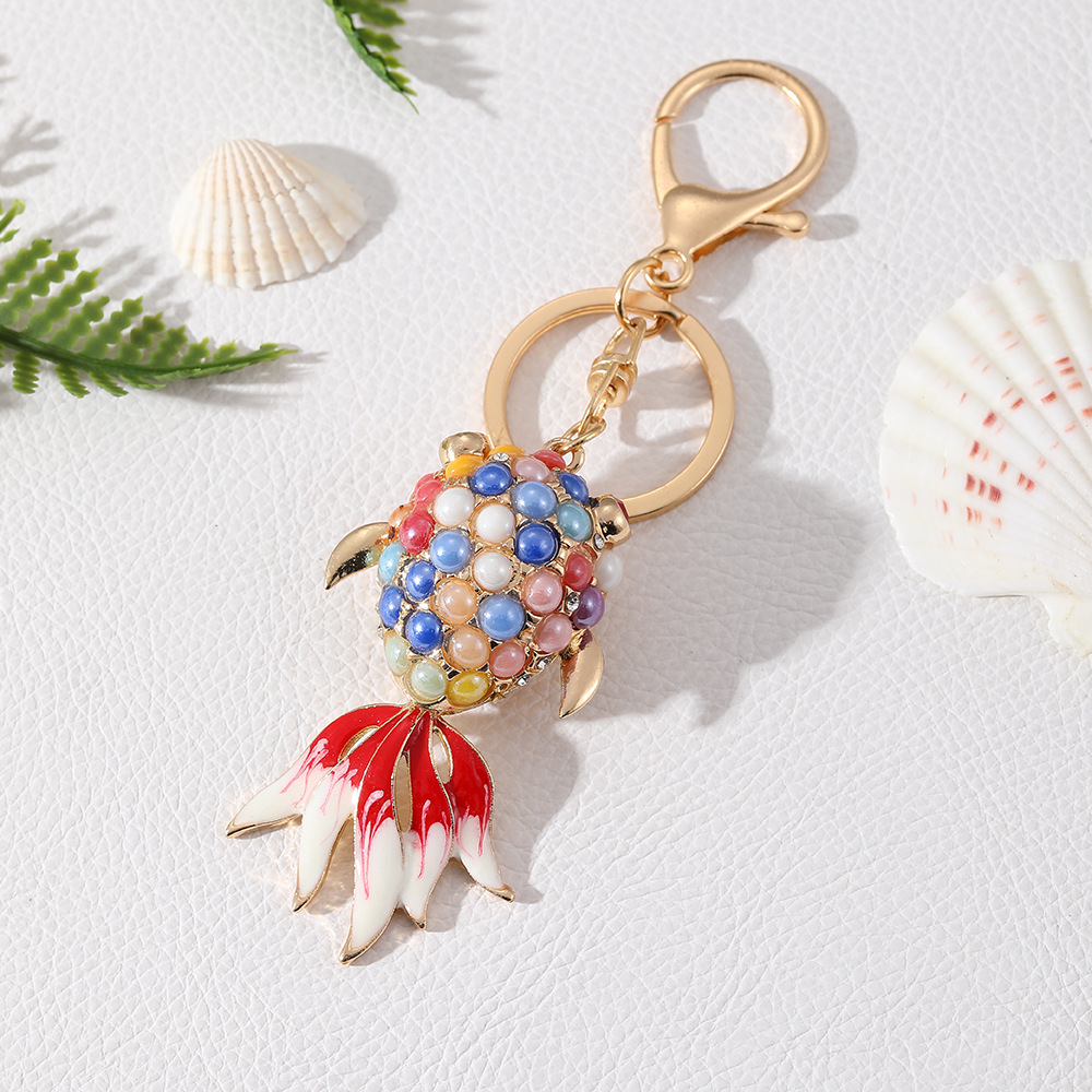 Pearl Lucky Fish Rhinestone Keychain Keyring Netby