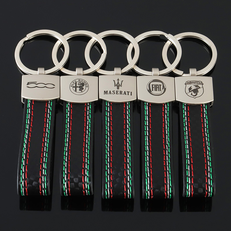 Leather Car Logo Keychain Keyring Keyfob for Alfa Romeo Abarth Fiat 500 Maserati Italy National Flag Netby