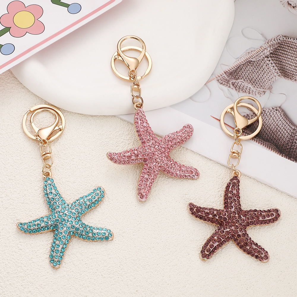 Rhinestone Starfish Keychain Keyring Netby