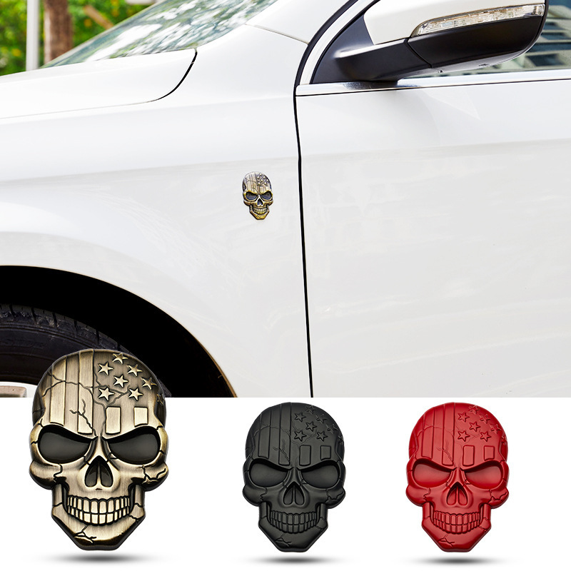 Metal Skull Car Sticker with USA Flag Netby